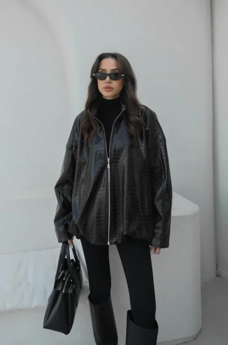 جاكيت جلدي بنقشة كروكو