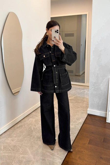 طقم جينز اسود طويل