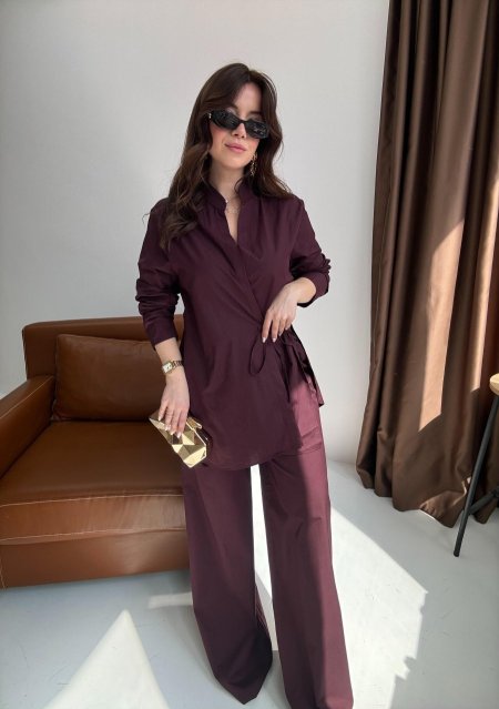 طقم بربطة جانبية برغندي